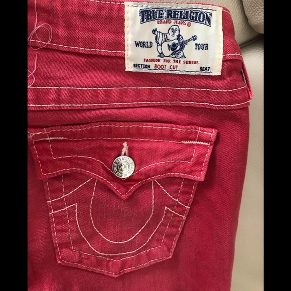 red bootcut jeans